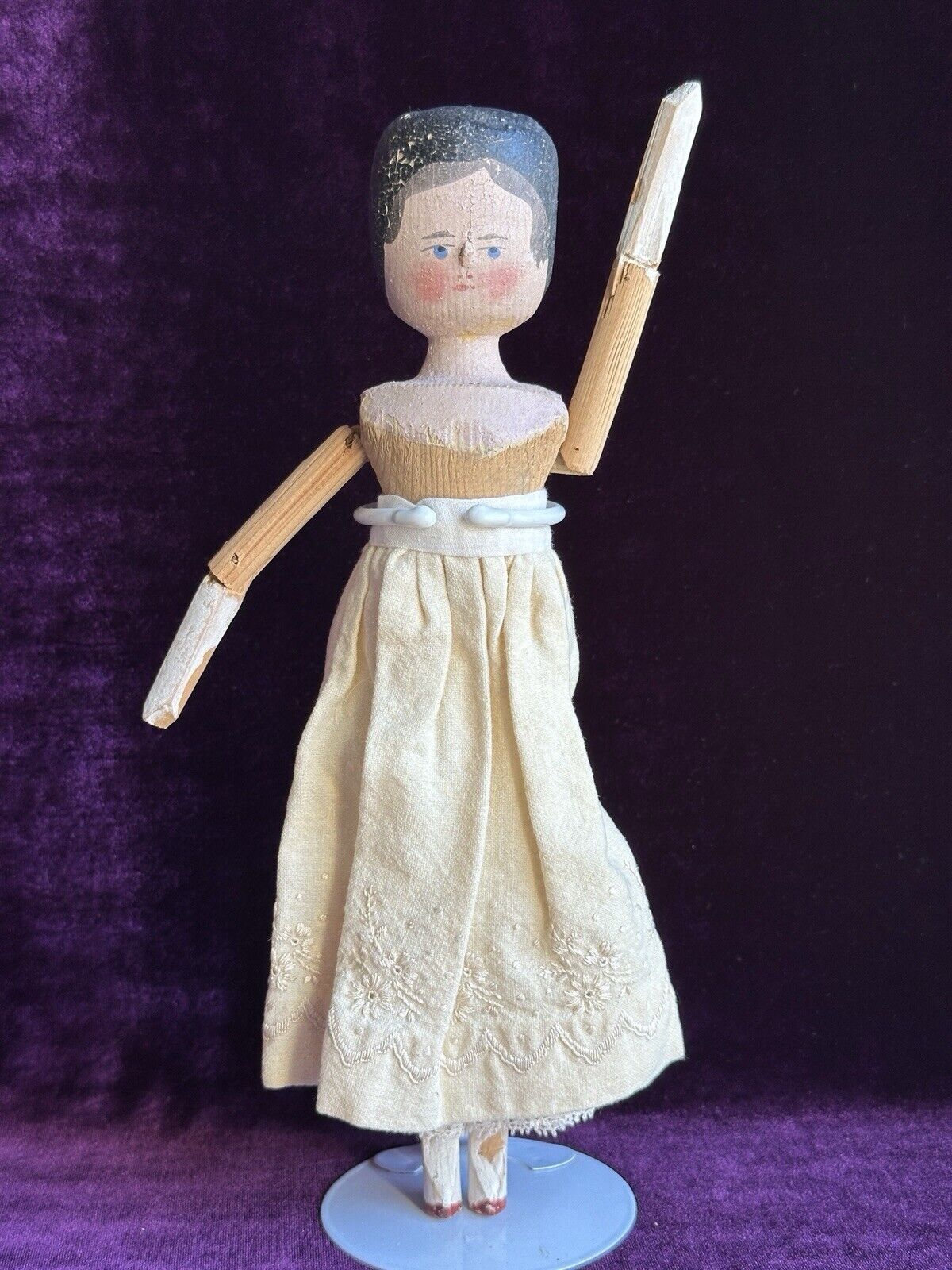 Antique German 11.5” Grodnertal Wood Peg Jointed Doll