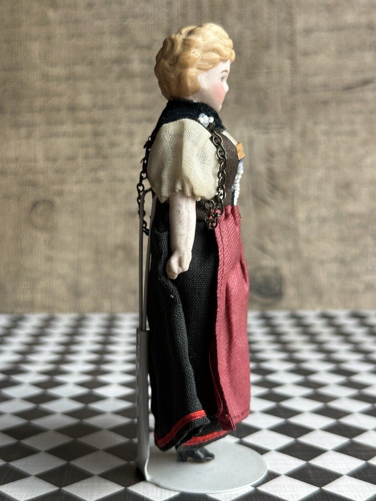 Antique German Miniature Dollhouse 5.75” Bisque Head Parian Girl Doll