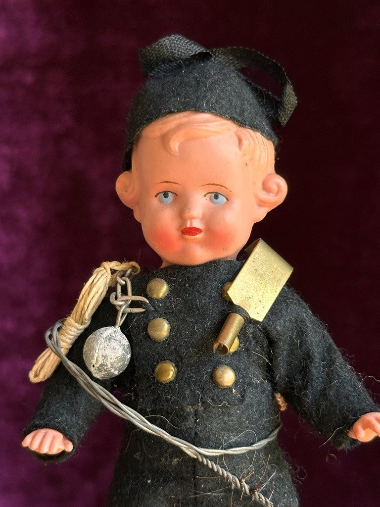 Vintage German 5.625" Miniature Dollhouse Plastic Celluloid Chimney Sweeper Doll