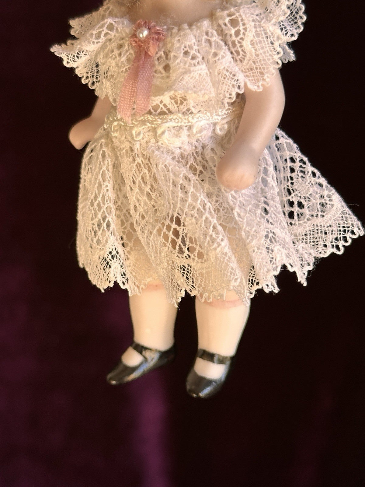 All Porcelain 3.75” Repro of Antique German Girl Doll in Presentation Box