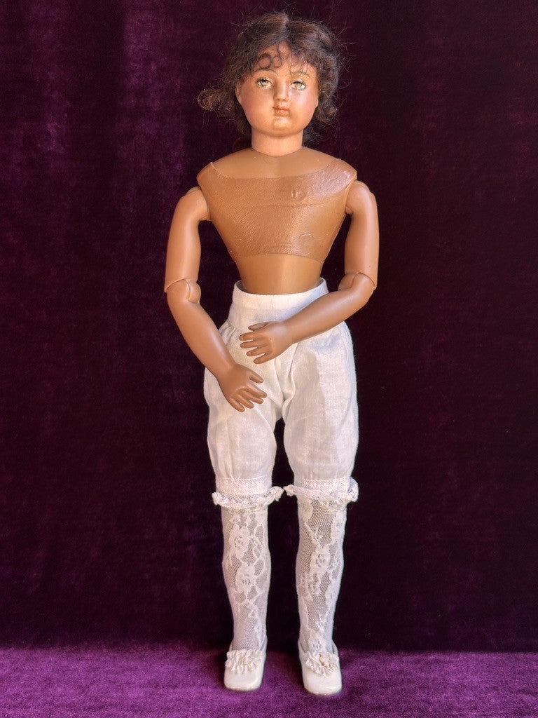 Rare 15” Dark Complexion Porcelain Repro of Antique French Huret Fashion Doll