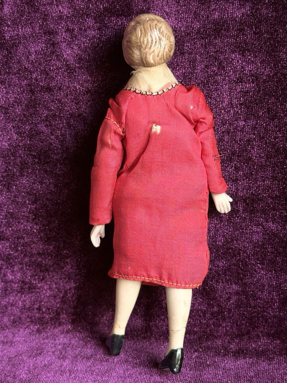 Antique German 5.25” Bisque Cloth Miniature Dollhouse Parian Female Doll