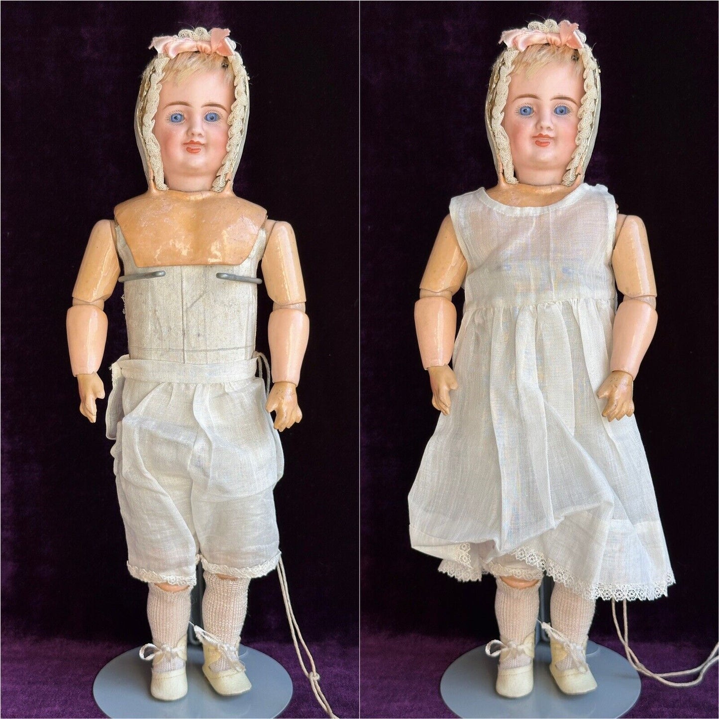 Antique German 14” Carl Bergner 3-Faces Multifaceted Bisque Head Doll