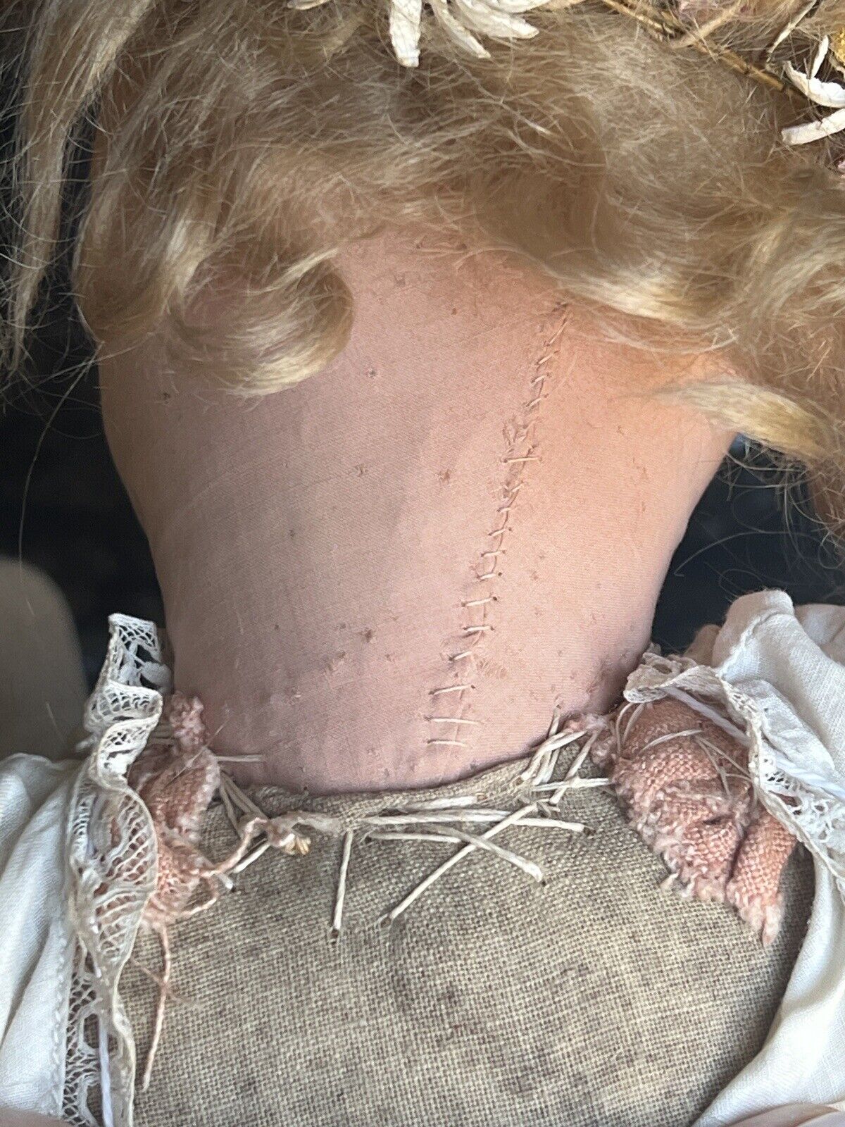 Unidentified Rare 24” Antique/Vintage Cloth Painted Boudoir Style Doll