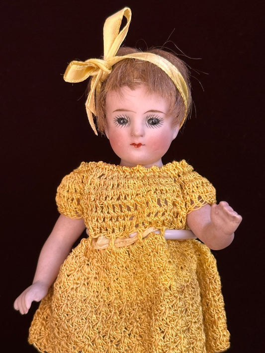 Rare Antique German 6.75” Bahr & Proschild 513 All Bisque Flapper Dollhouse Doll