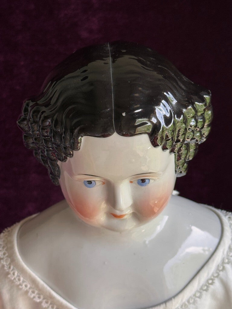 Large Antique German 26" Flat Top Highbrow China Shoulder Head Doll