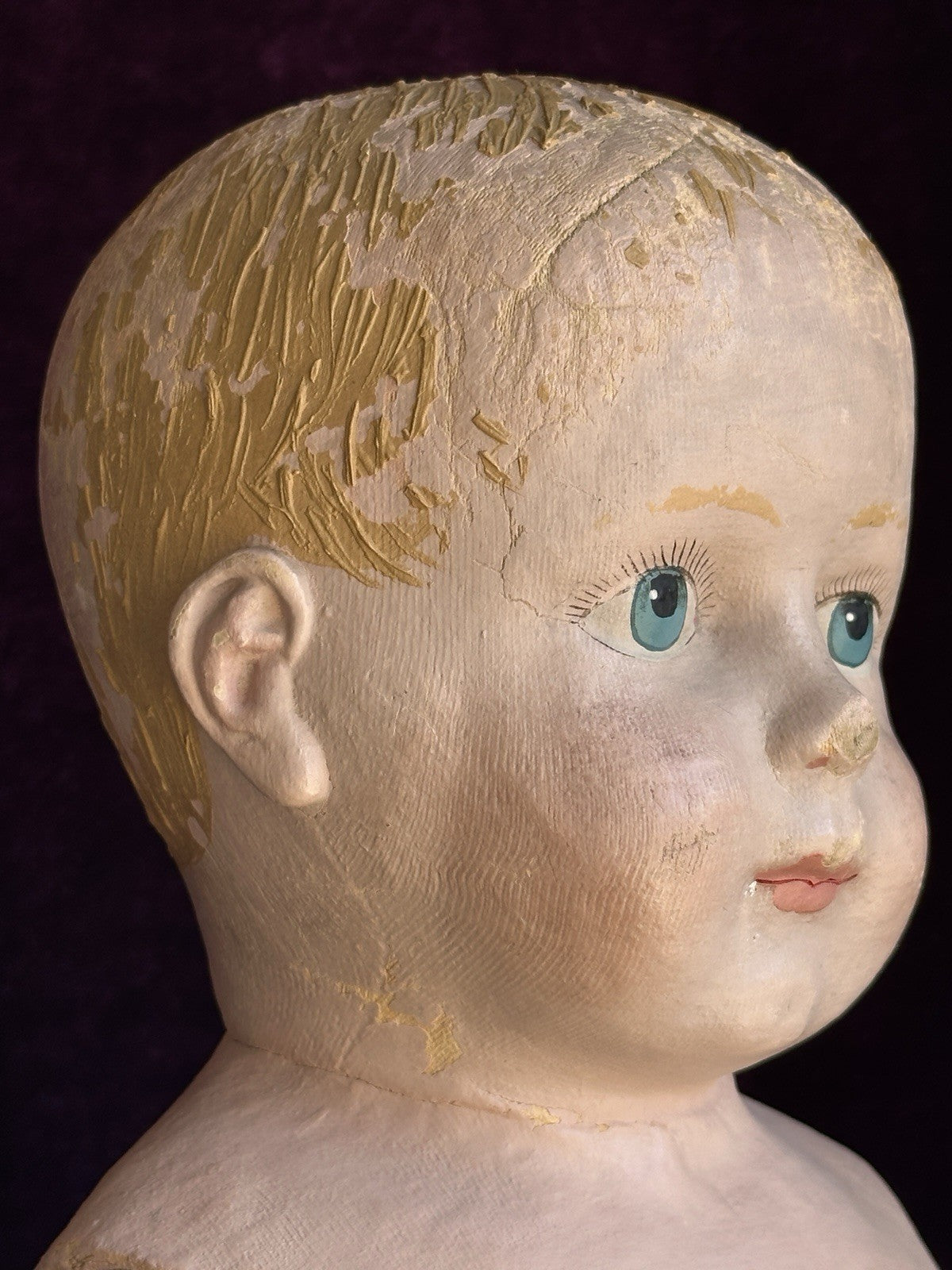 Rare Large Antique American 22” Gertrude Rollinson Oil Painted Cloth Baby Doll