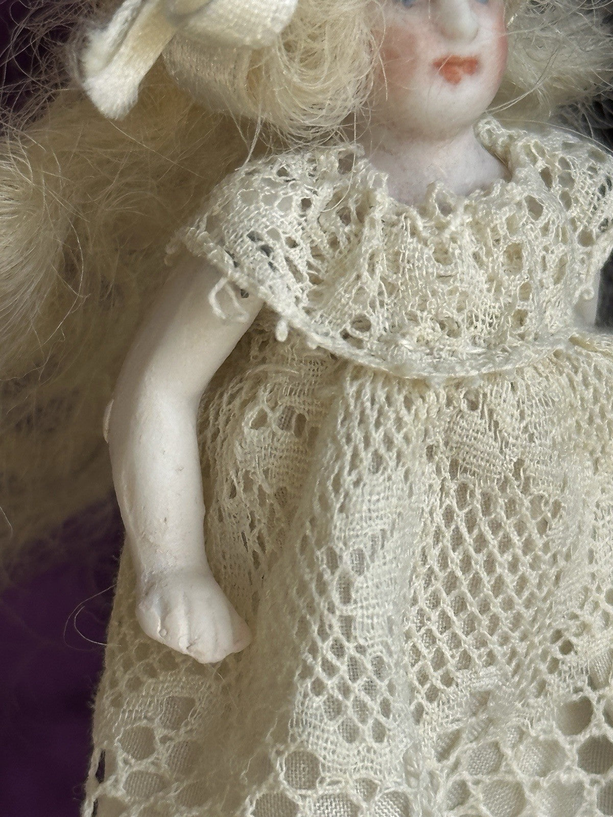Antique German Easter Egg with All Bisque Miniature 3.25” Mignonette Doll