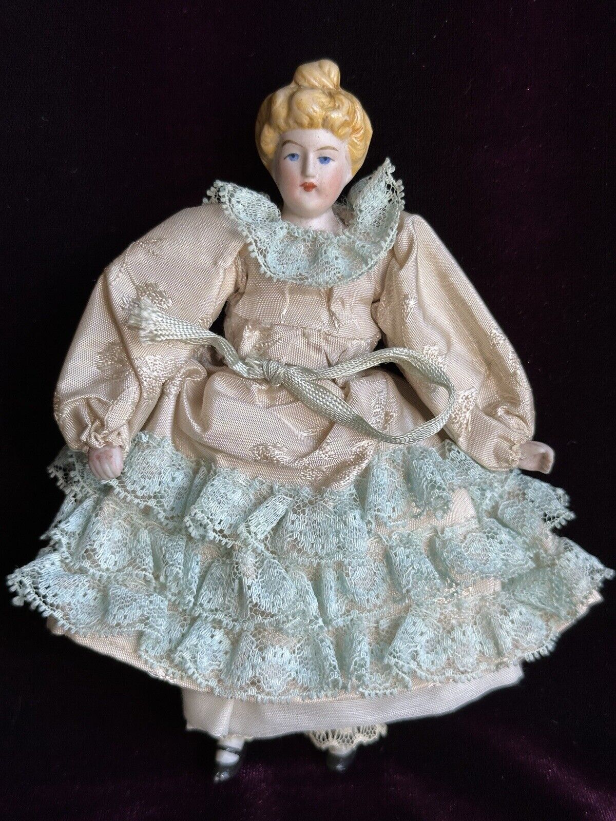 Antique German Miniature Dollhouse 6.25” Bisque Head Parian Female Doll with Bun