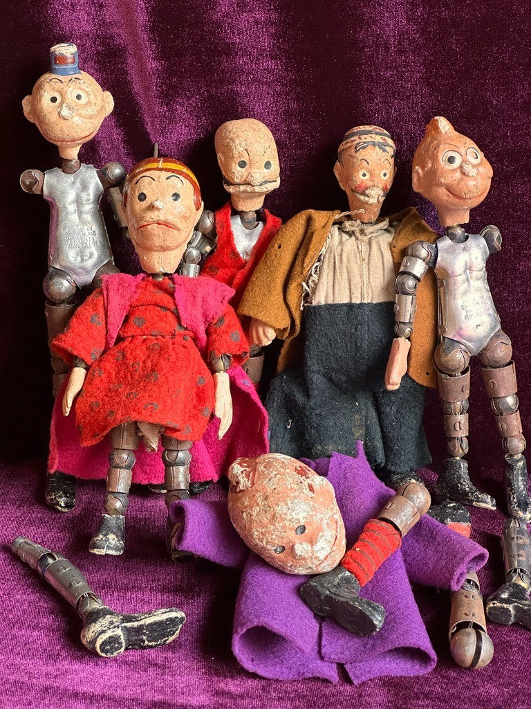Large Lot of Antique Saba Bucherer Swiss Metal Jointed Character Dolls and Parts