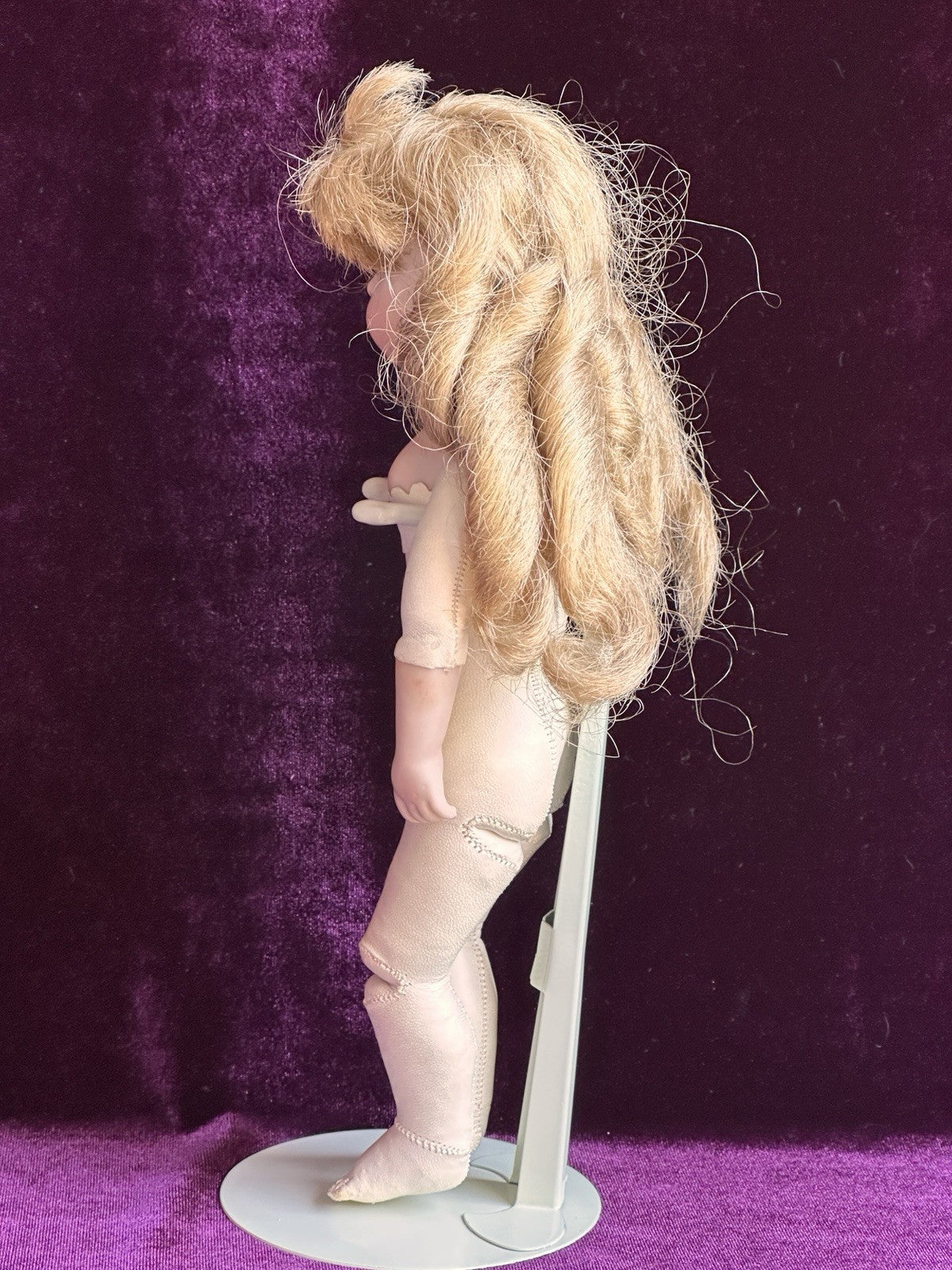 Vintage 9” Artist Reproduction of Antique French Bru Jne Porcelain Leather Doll