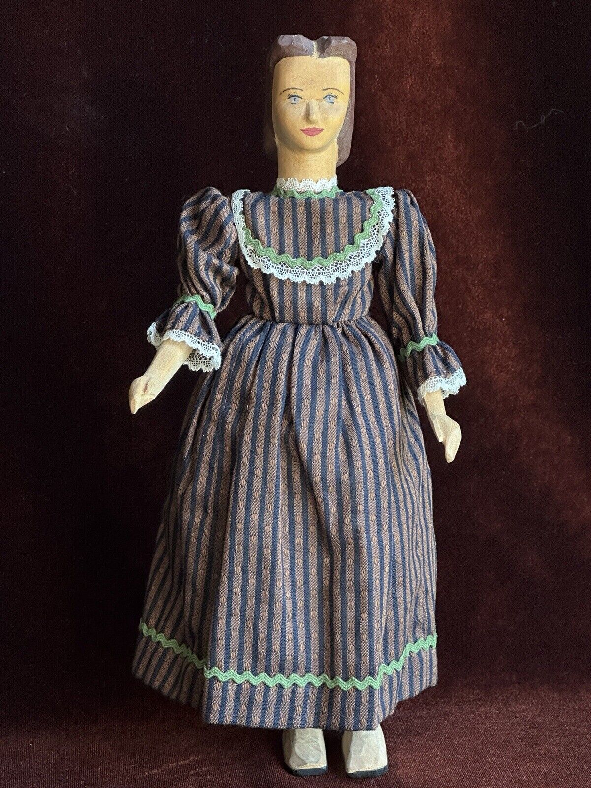 Vintage 10” Helen Bullard Signed Hand Carved Wooden Hitty Doll
