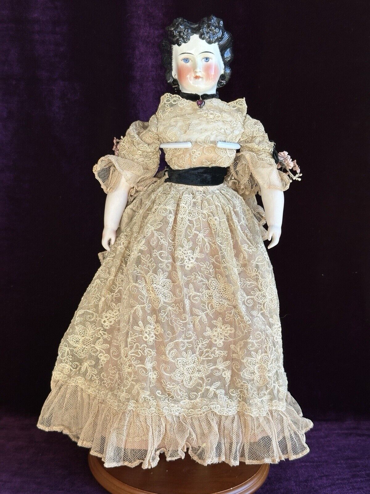 Rare Antique German 17.5” Countess Dagmar Style Brunette China Head Doll