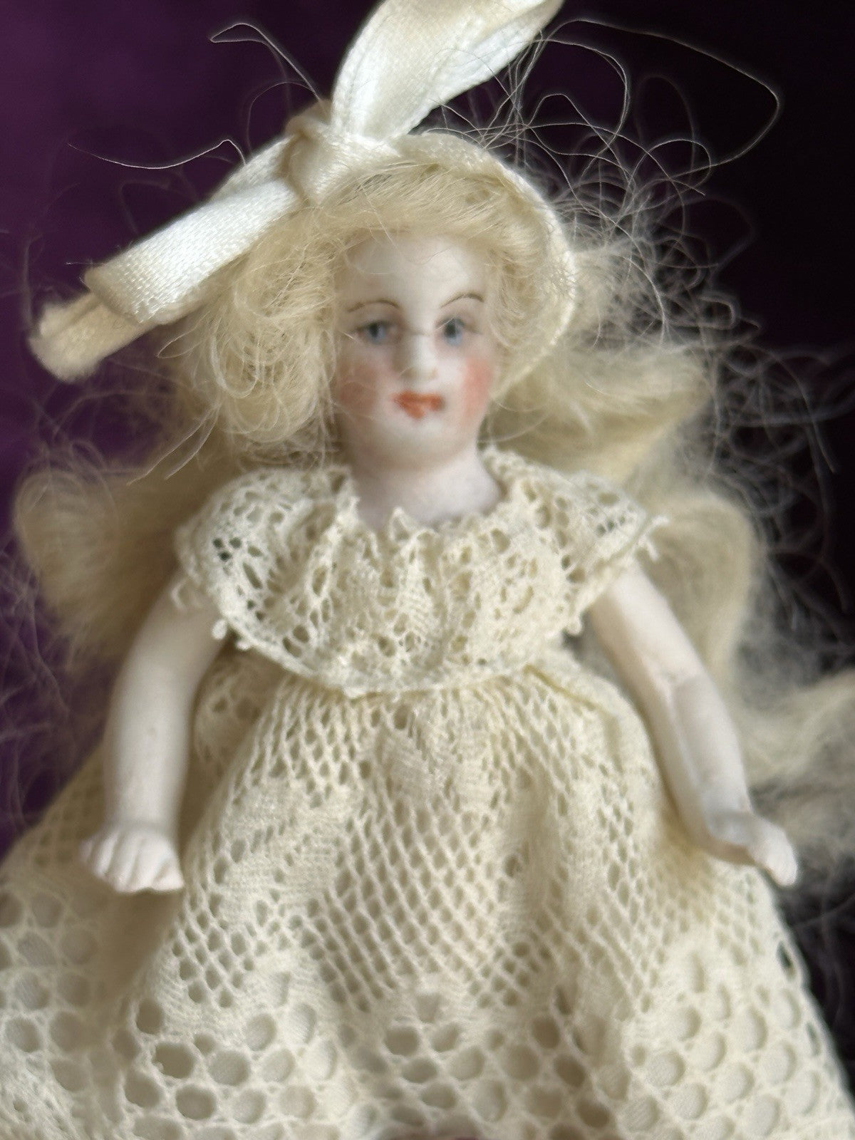 Antique German Easter Egg with All Bisque Miniature 3.25” Mignonette Doll