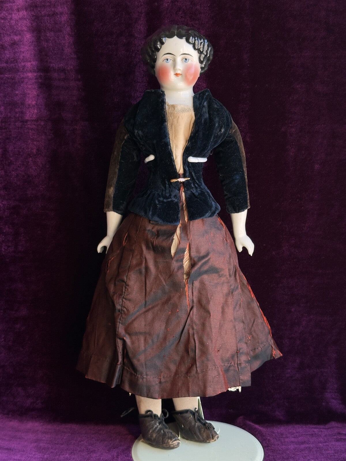 Antique German 21” Flat Top Highbrow China Shoulder Head Doll