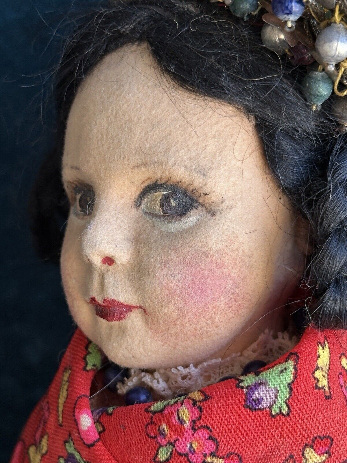 Very Rare 14” Vintage Lenci Portrait (?) Ethnic Felt Boudoir Style Doll
