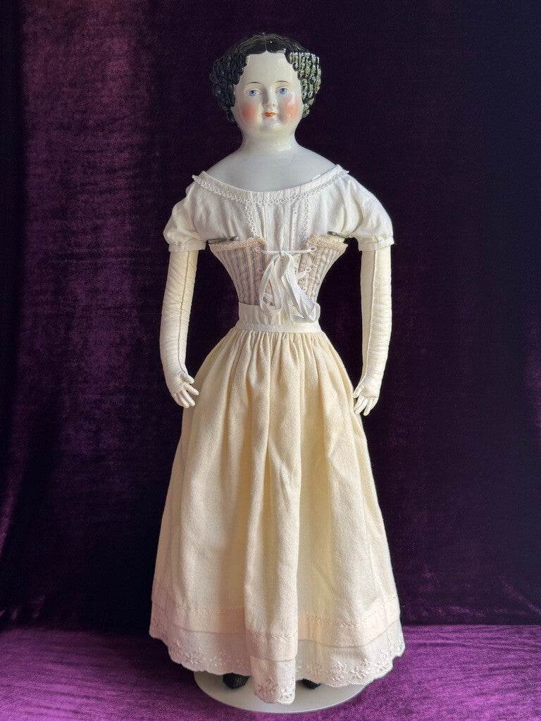 Large Antique German 26" Flat Top Highbrow China Shoulder Head Doll