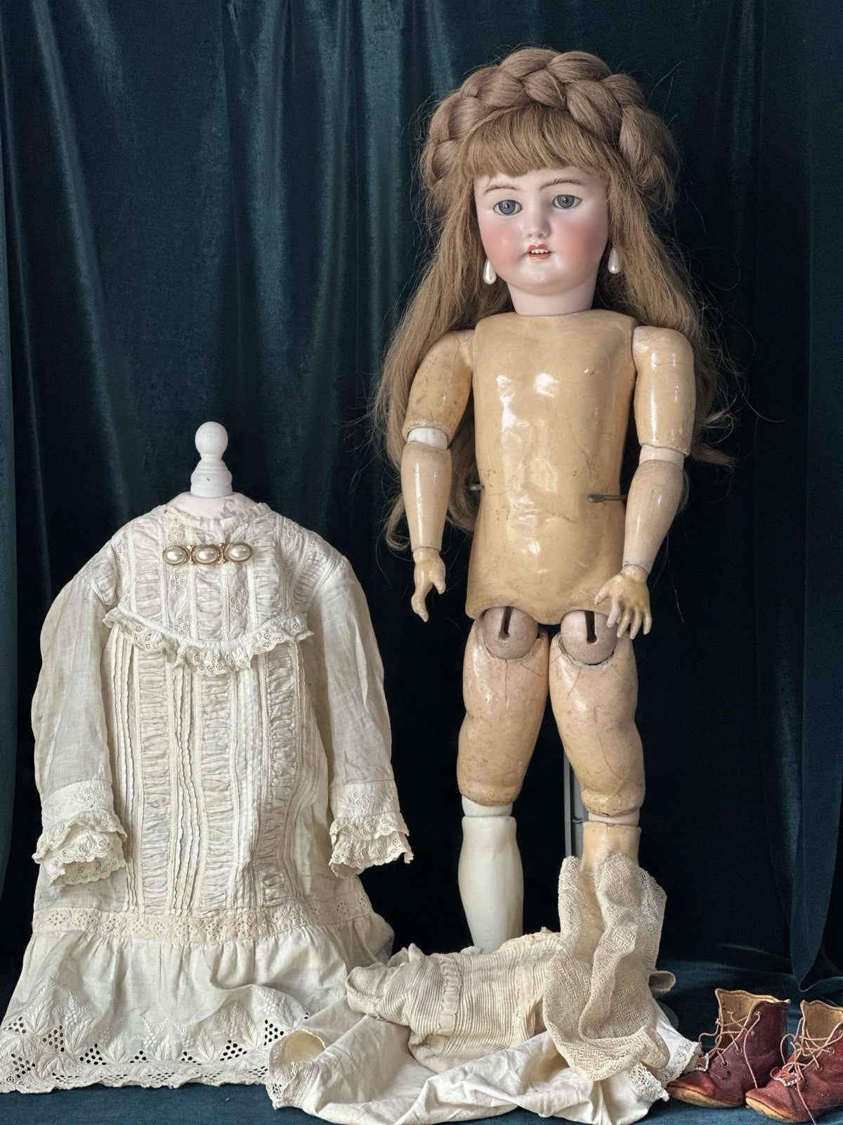 Antique German Simon Halbig and C.M. Bergmann Bisque Head 28” Doll