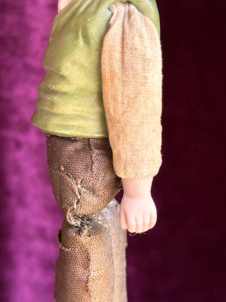Pair Antique German Hertwig 6.5” Bisque Molded Torsos Character Dollhouse Dolls