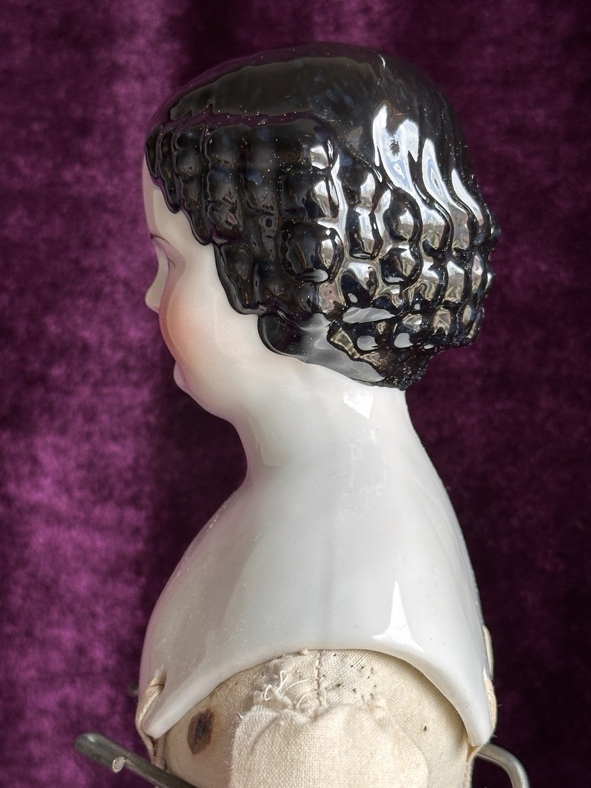 Antique German 19” Flat Top Highbrow Three Holes China Shoulder Head Doll