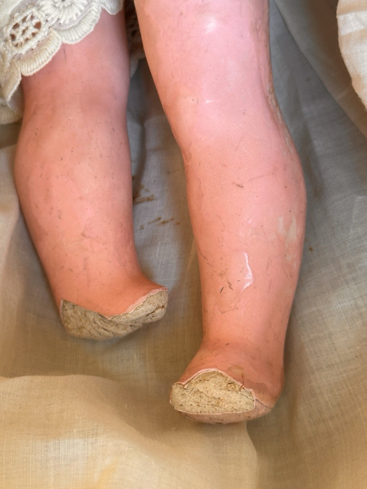 Antique German 14” Wax Over Papier Mache Baby Doll