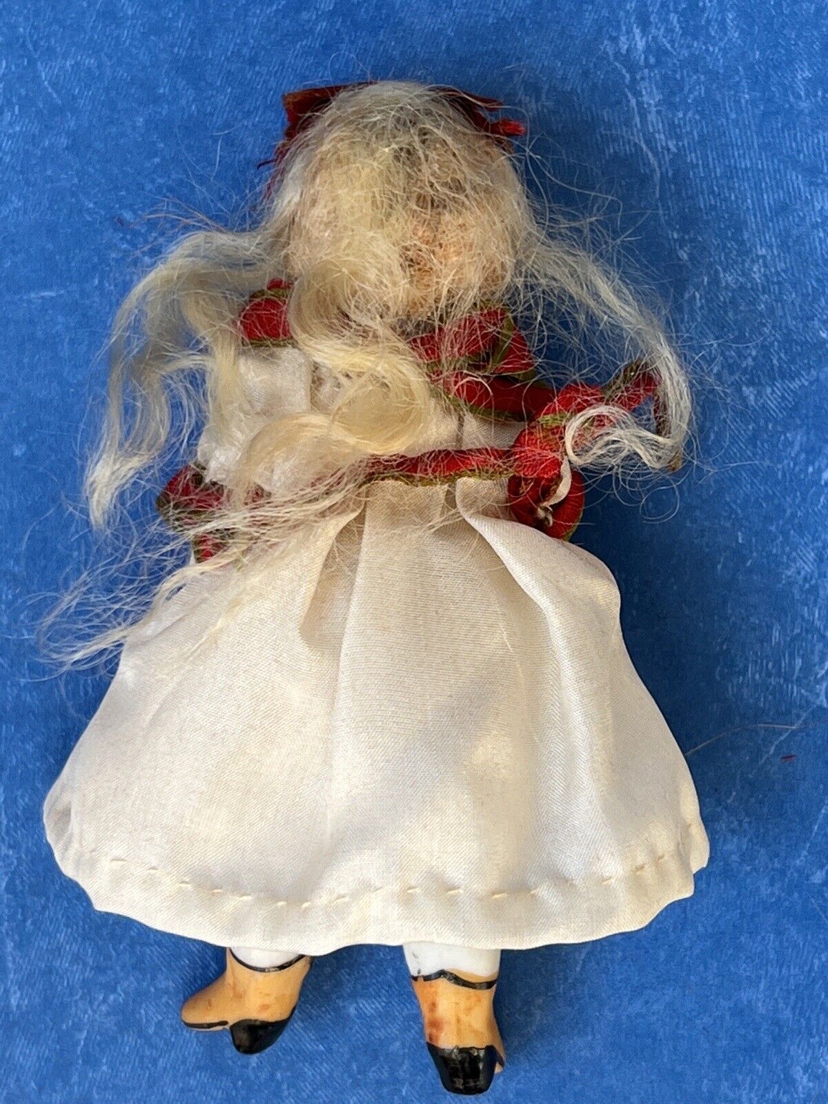 Antique German 4” All Bisque Mignonette Dollhouse Doll Swivel Head Yellow Boots