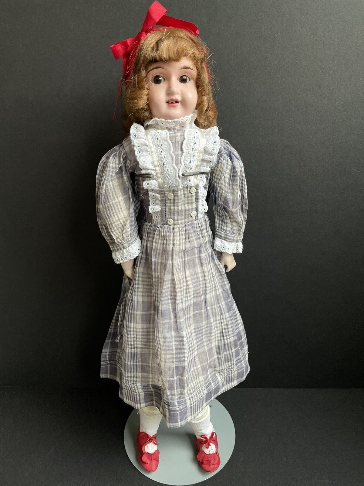 Antique German 22” Alfred Heller (?) Metal Head Glass Eyes Doll