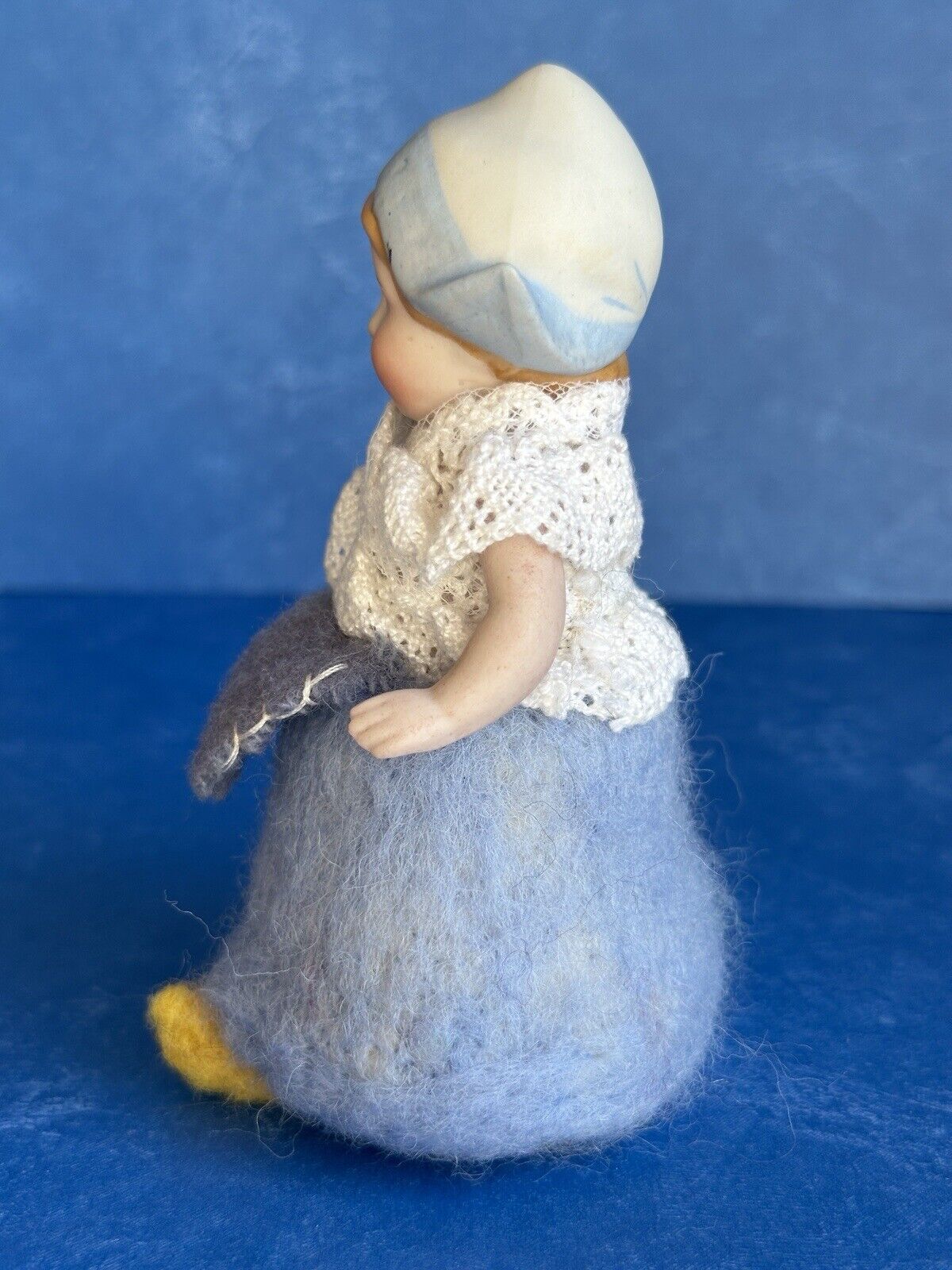 2 OOAK Antique German Parian Bisque Head Dolls Artist Redesign Felted Bodies