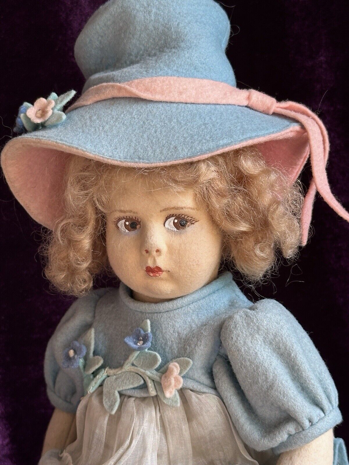 Vintage Italian All Original 12” Lenci 111/2000 Series Felt Cloth Doll Tagged