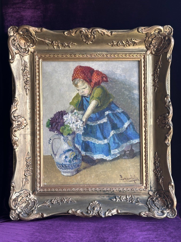 Ritta Boemm Oil Painting Käthe Kruse Dolls Signed Original Artwork in Gilt Frame