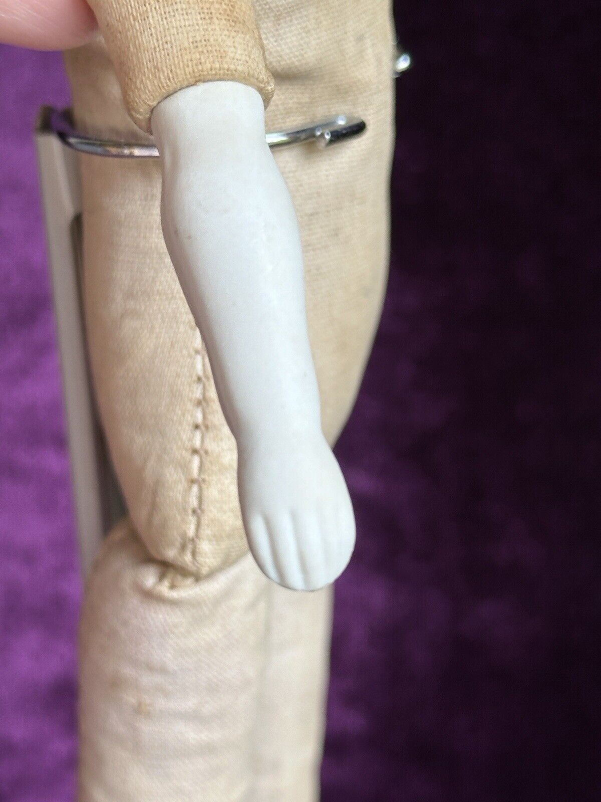 Antique German 11.5” Hertwig Molded Bonnet Bisque Head Parian Doll