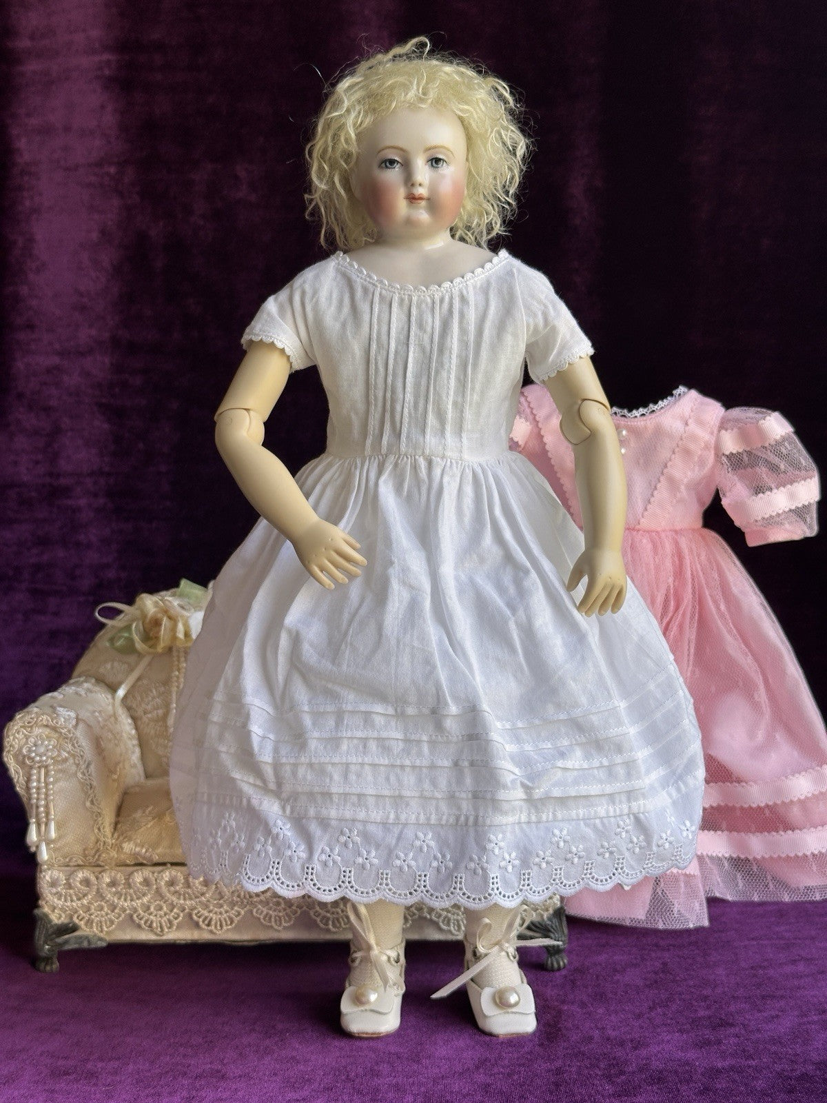 Collectible Porcelain Reproduction of Antique French Huret China Fashion Doll