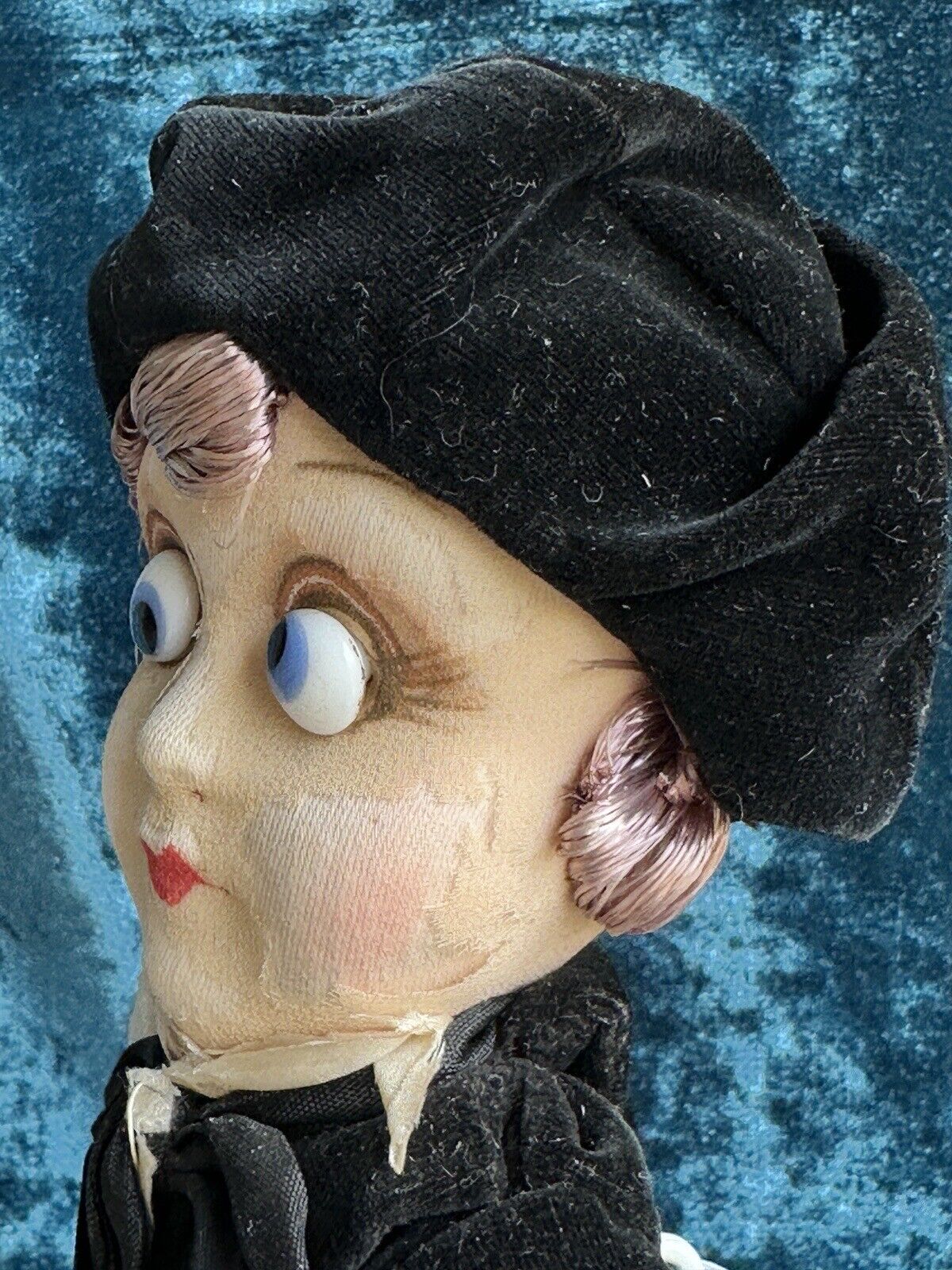 Pair of Rare 13” Antique French Calvaire Cloth Googly Eyes Dolls
