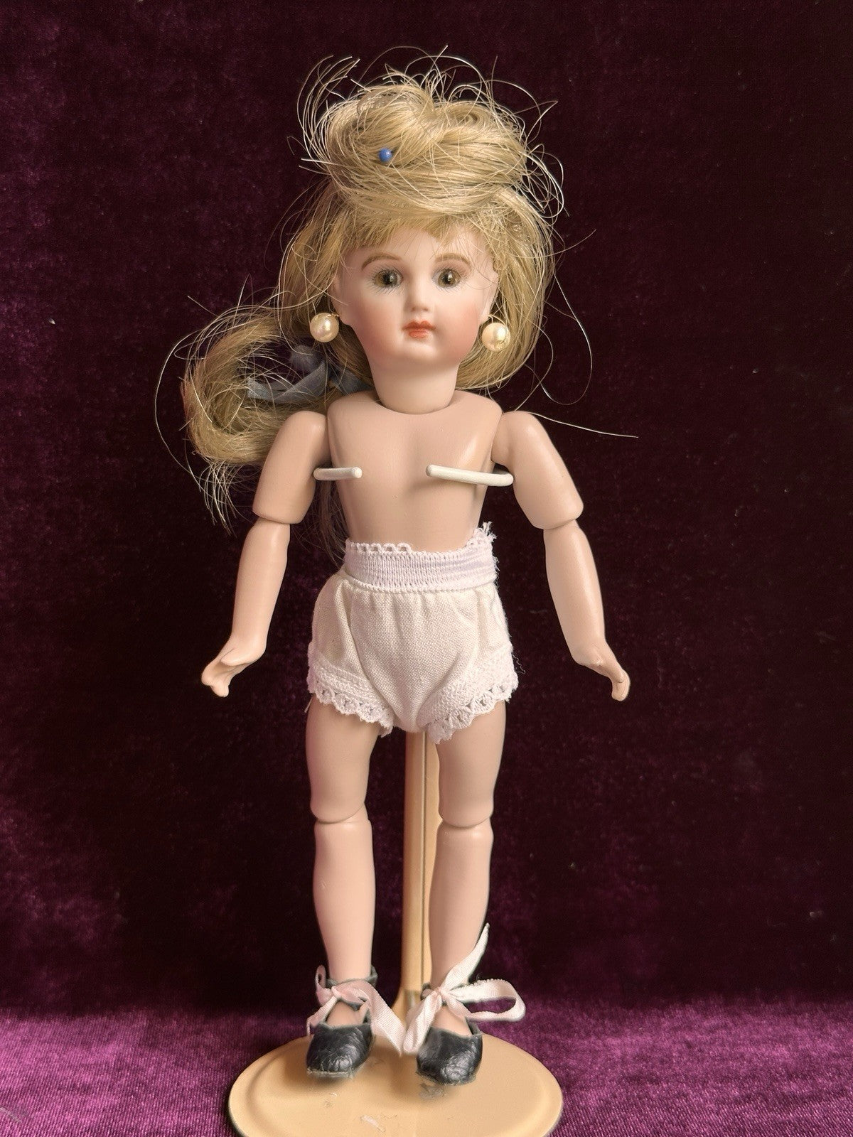 Porcelain Compo Petite 8” Reproduction of Antique French Jumeau Doll