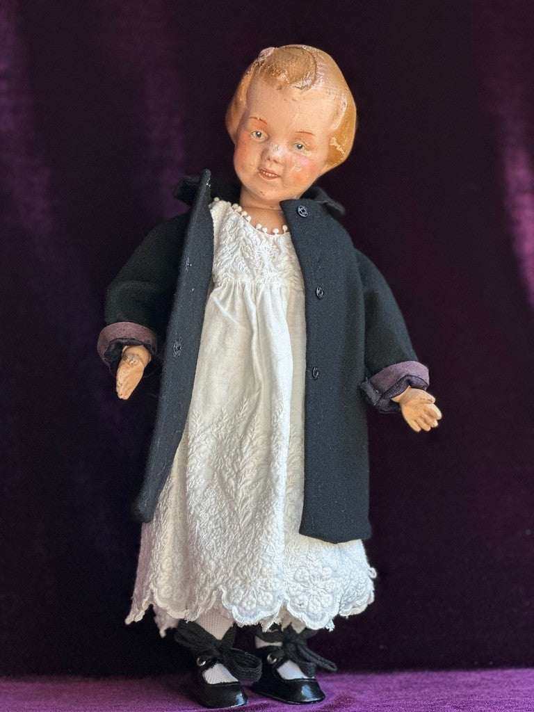 Antique American 15” Schoenhut 101 Series Wooden Jointed Girl Doll Molded Hair