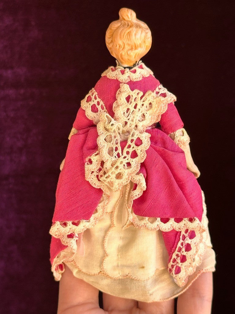 Antique German 4.875” Bisque Cloth Miniature Dollhouse Parian Doll with Bun