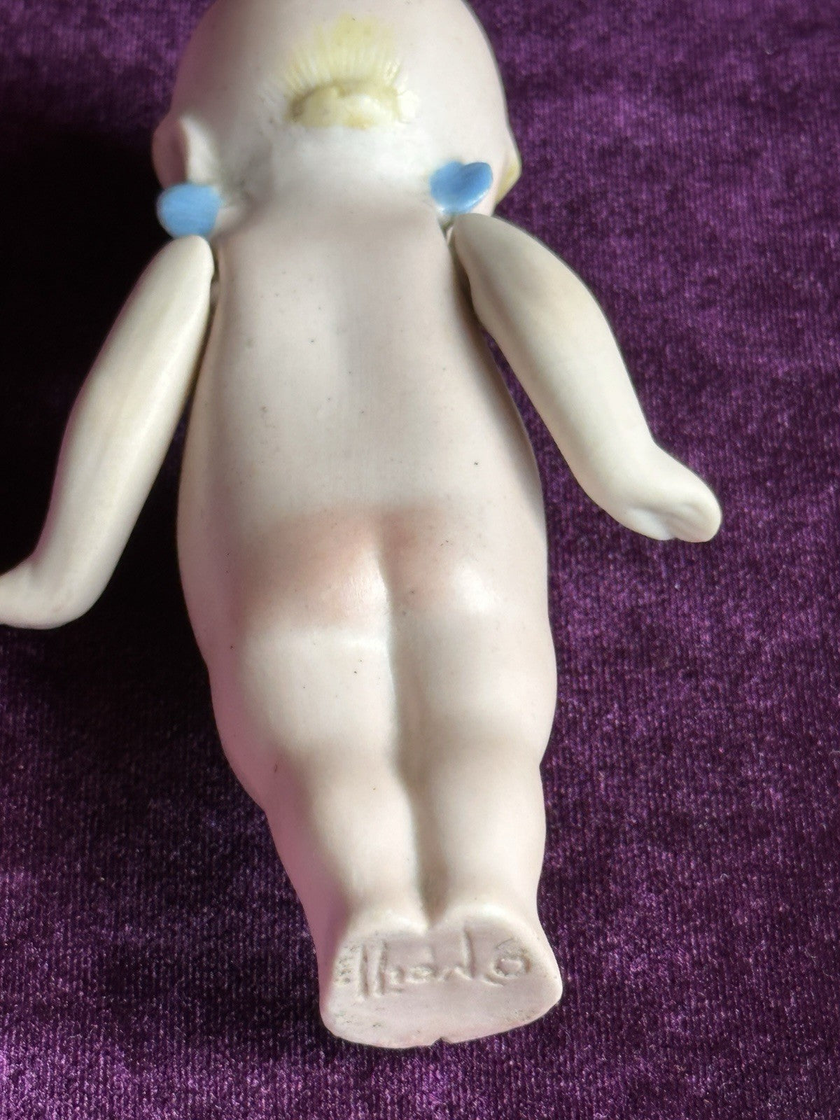 Antique All-Bisque 5.25” Kewpie Doll – Signed O’Neill, Blue Wings, Heart Label