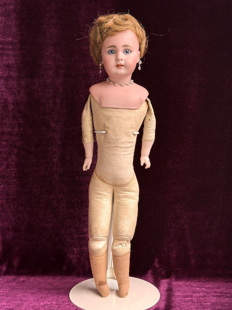 Early Antique German 20.5” Simon Halbig 939 Bisque Shoulder Head Leather Doll