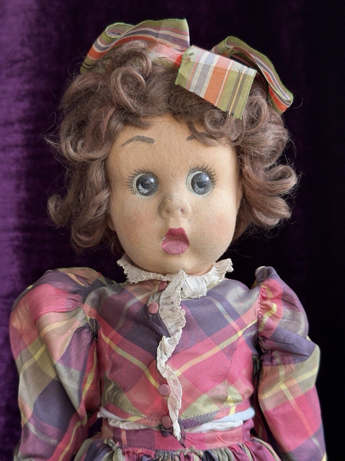 Rare Vintage Italian 20” Original Lenci Googly Eyes Felt Doll Tagged Outfit