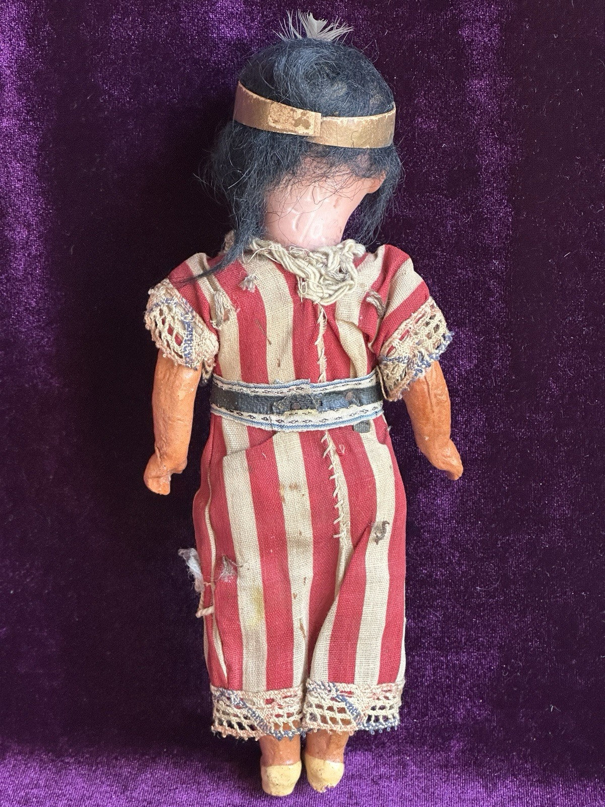 Antique German 8.5” Armand Marseille Native American Indian Bisque Head Doll