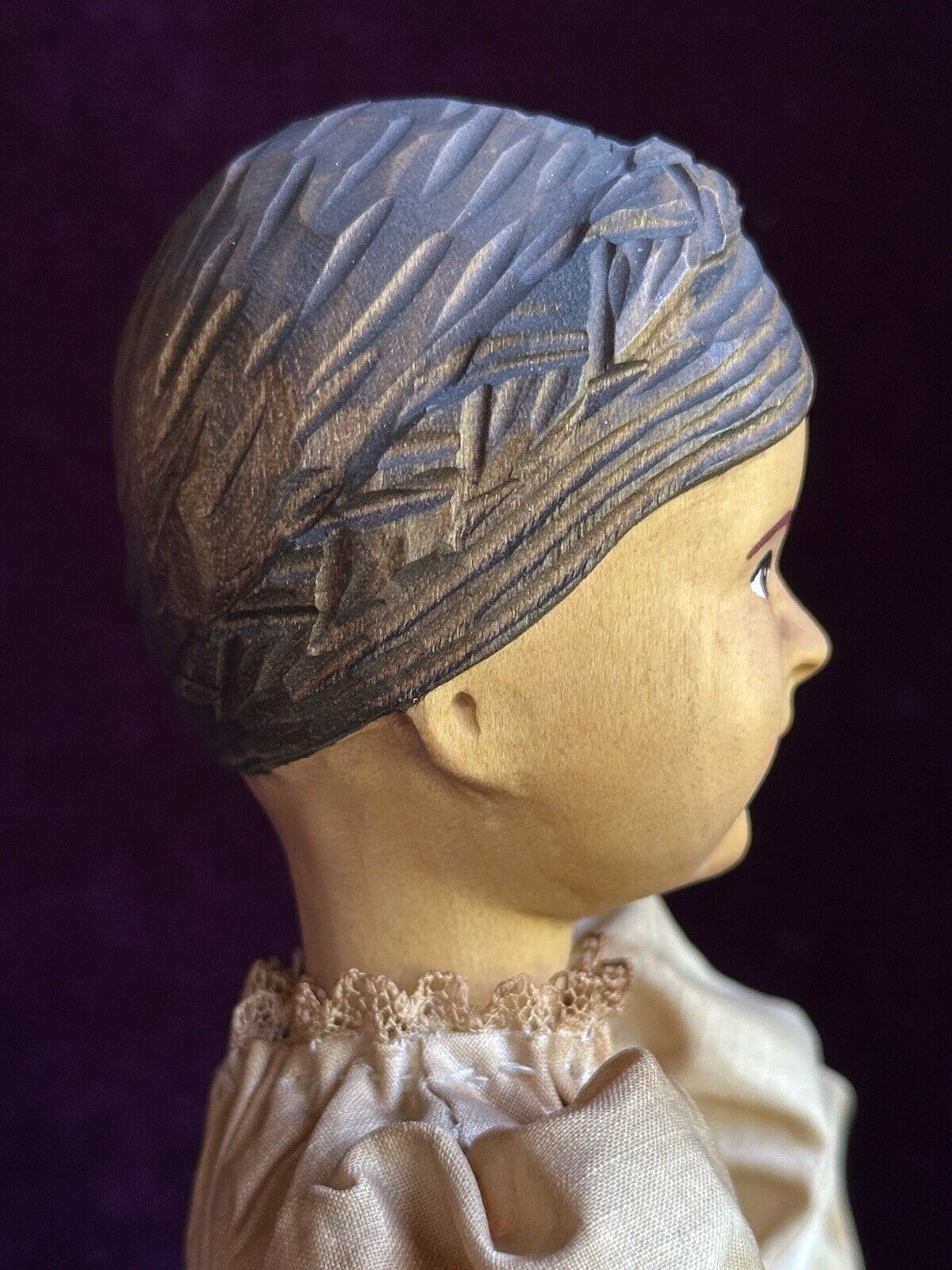 Vintage 10” Swiss Huggler Wood Carved Doll