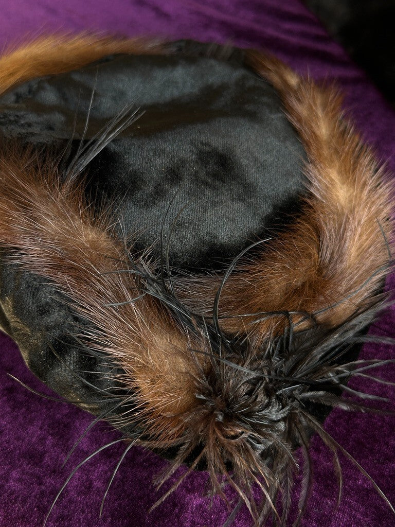 Antique French All Original Fur Child Coat + Hat for Large French Bisque Doll