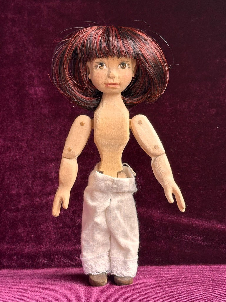Collectible Handcarved 6.5" Wooden Hitty Girl Doll By Artist Connie Hardt