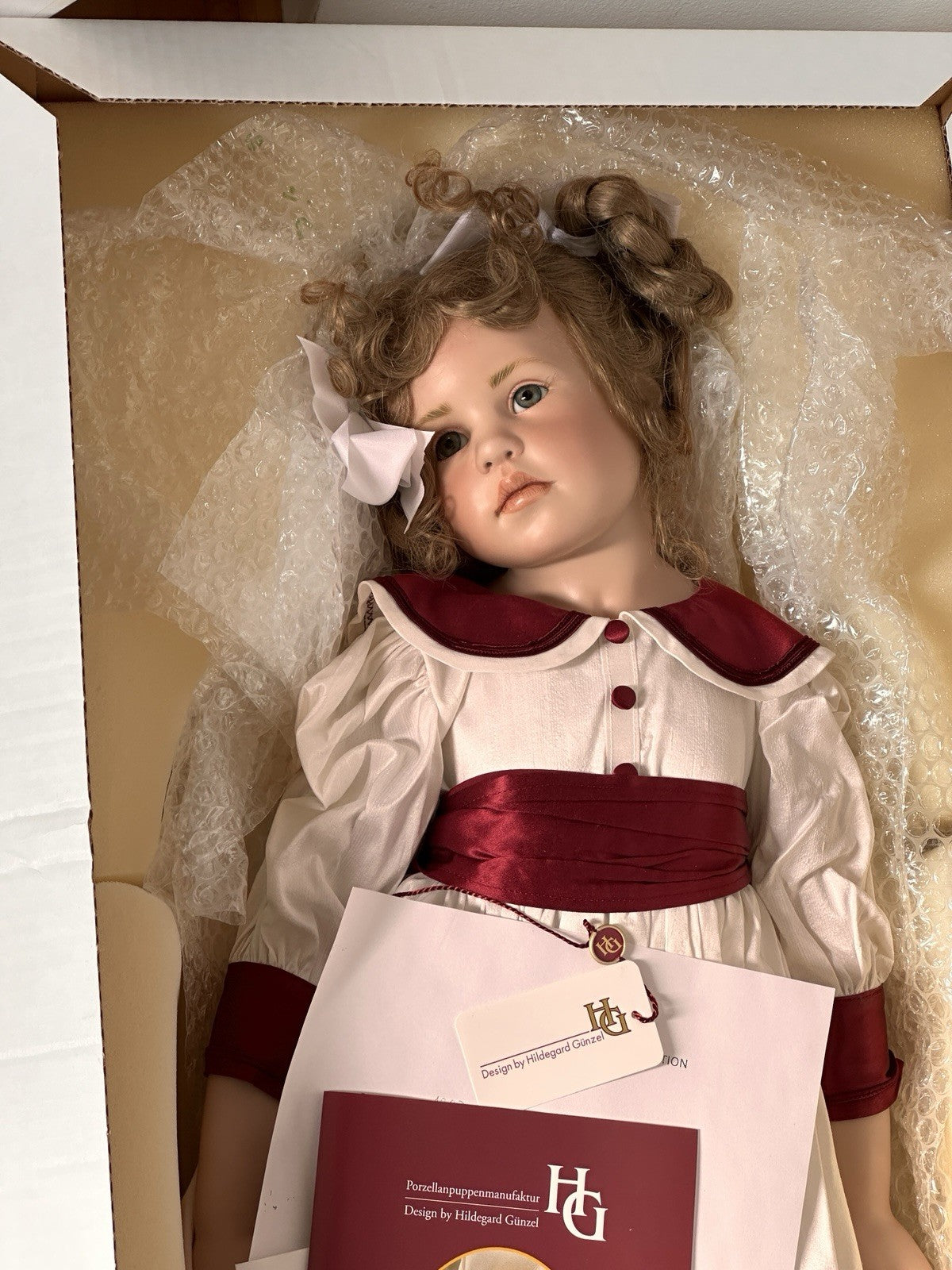German 31” Hildegard Gunzel Wax Over Porcelain May Doll NIB LE Europe 35