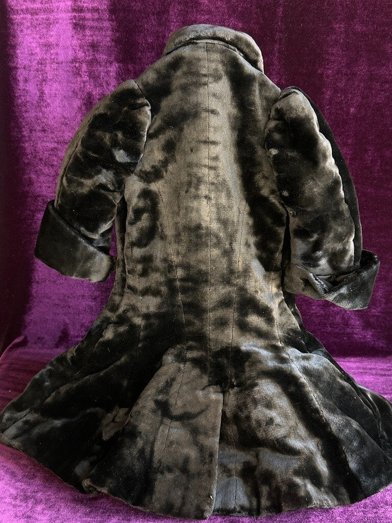 Antique French All Original Fur Child Coat + Hat for Large French Bisque Doll
