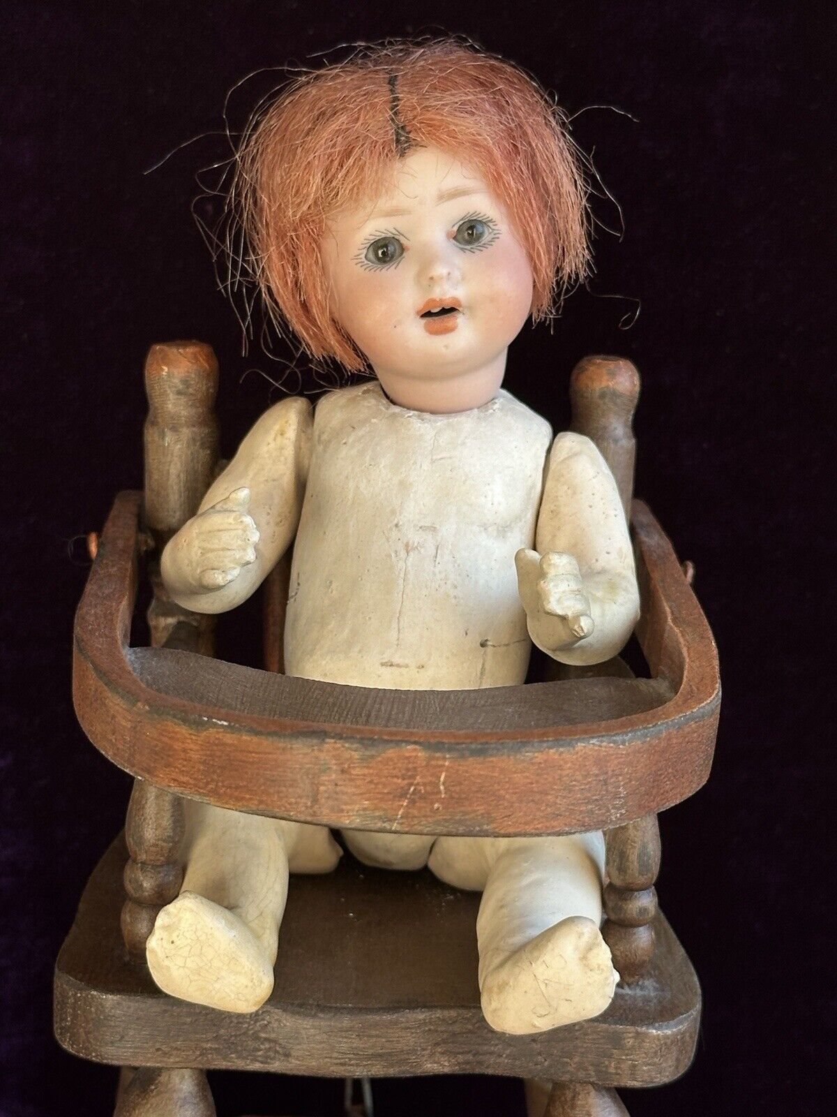 Antique German 8” Hermann Steiner Miniature Bisque Head Baby Doll