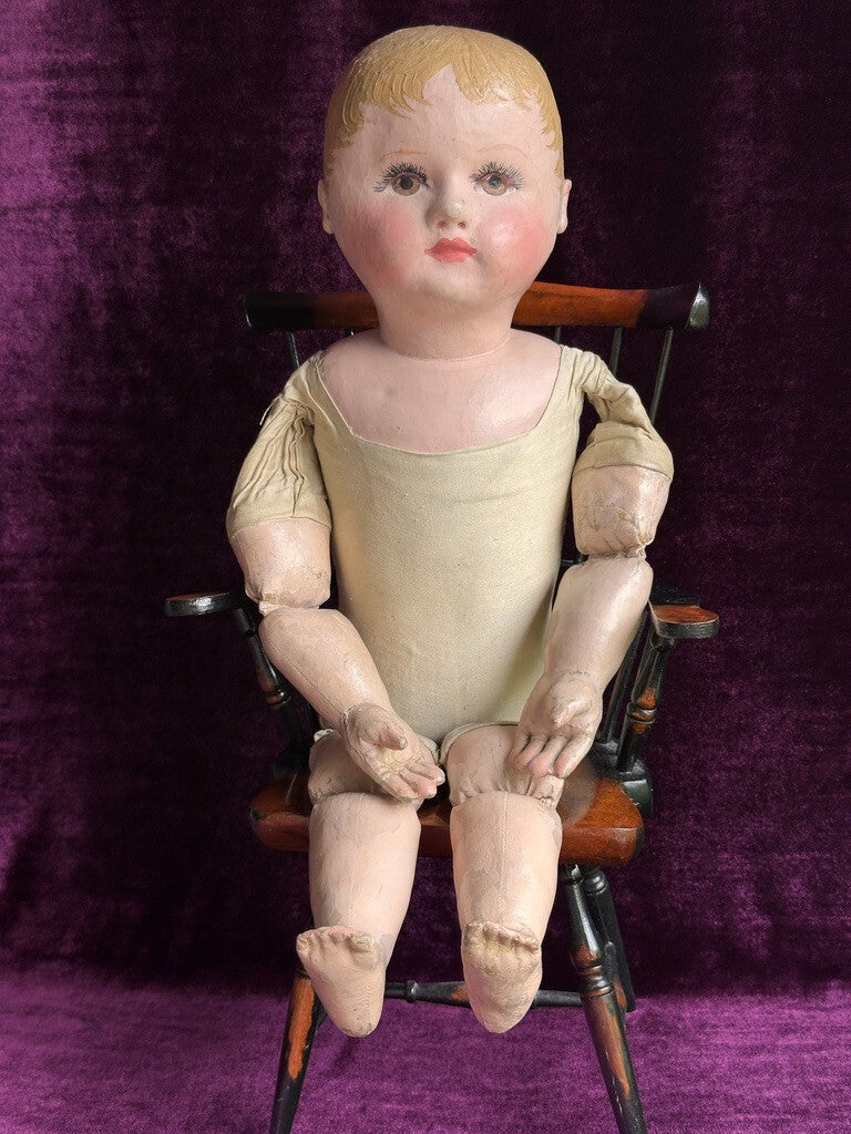Antique American 20” Martha Chase Oil Painted Cloth Baby Doll