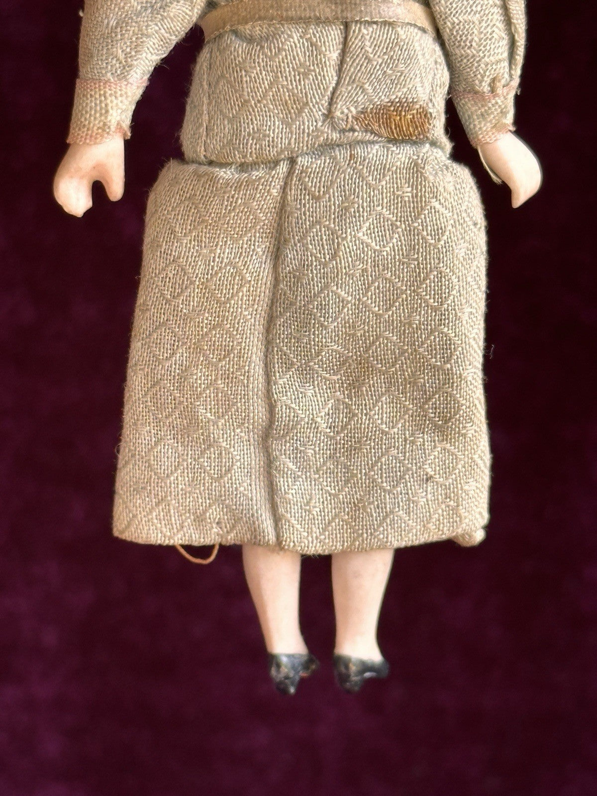 Antique German 5.375” Bisque Cloth Miniature Dollhouse Parian Doll