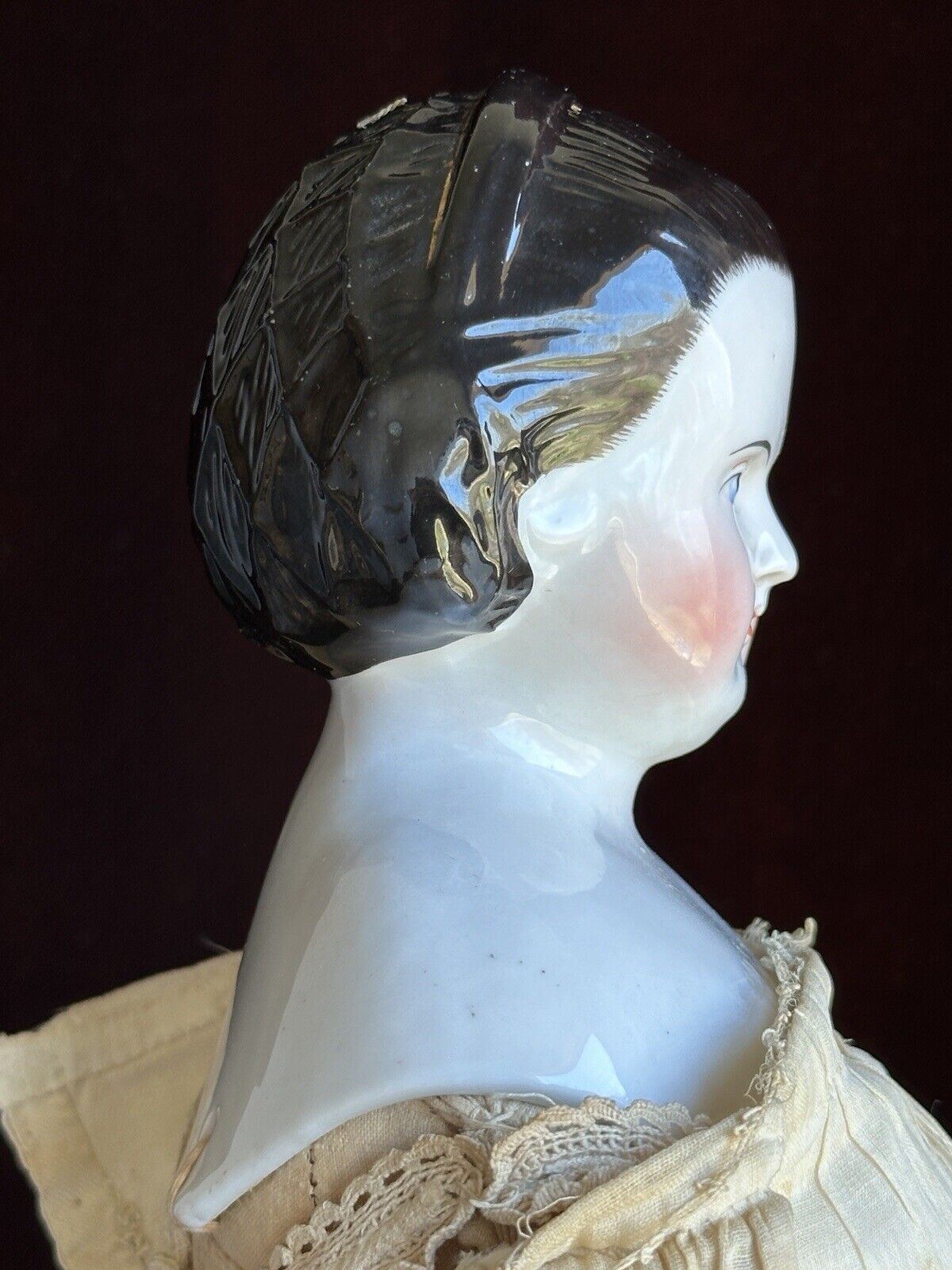 Antique German 21” Alice Hairdo with Snood Brunette China Shoulder Head Doll