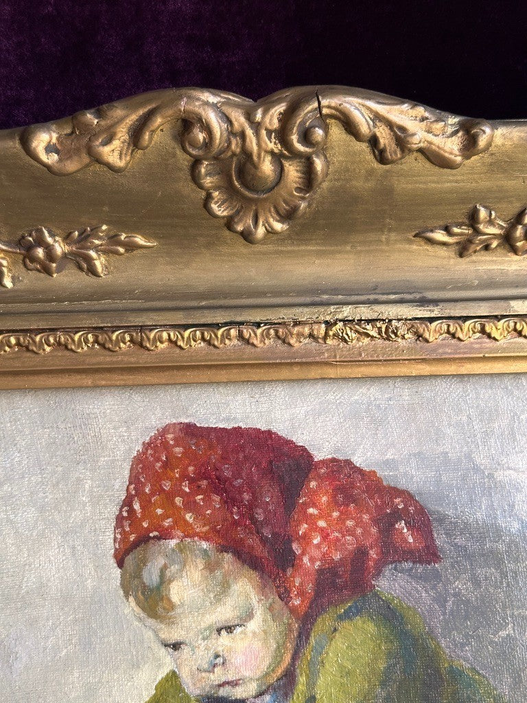 Ritta Boemm Oil Painting Käthe Kruse Dolls Signed Original Artwork in Gilt Frame